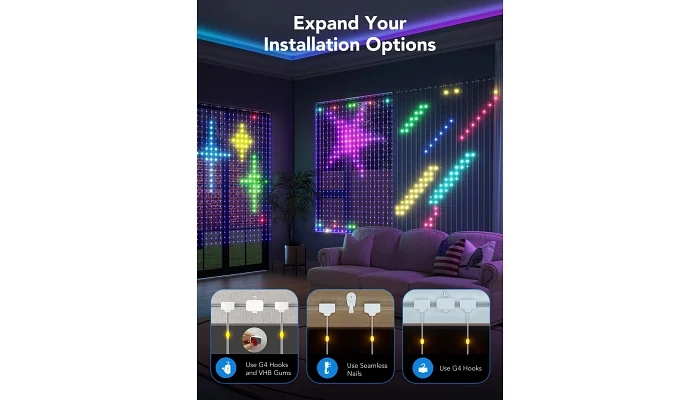LED гірлянда «штора» Govee Smart LED H70B1 Curtain Light RGB, 520 LEDs, IP65/IP44 (10 м), фото № 4