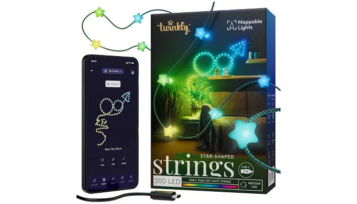 LED гірлянда Twinkly Smart LED Strings Star RGB 200 IP20 USB-C (12 м), фото № 1