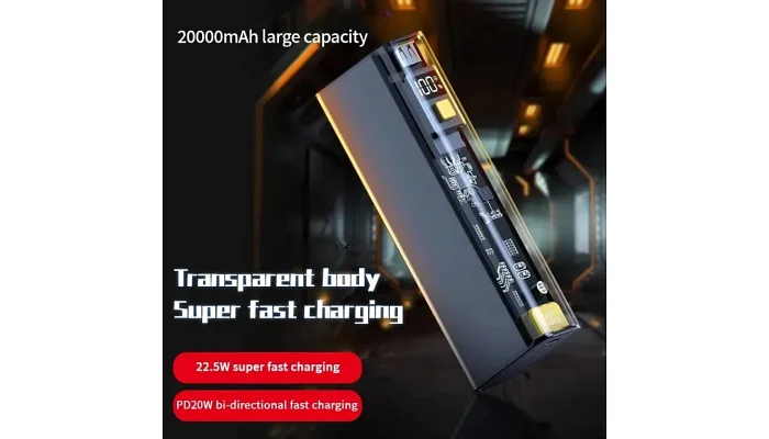 Зовнішній акумулятор (повербанк) Power Bank CYBERPUNK QC 22.5W + PD 20W (20000mAH), 3Ah + швидка зарядка, фото № 3