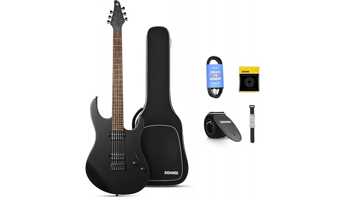 Електрогітара з чохлом та аксесуарами Donner Music DMT-100 Electric Guitar Black EC1399, фото № 1