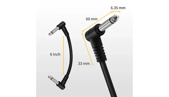 Набір інструментальних патч-кабелів Donner Music Guitar Patch Cable Black 6-Pack 15cm EC1048, фото № 2