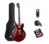 Напівакустична гітара з чохлом та аксесуарами Donner Music DJP-1000 Semi-Hollow Electric Guitar Cherry EC1381