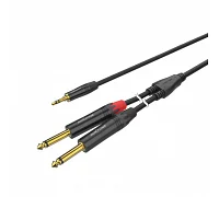 Міжблочний кабель mini jack 3.5 мм стерео тато - 2 x Jack 6.3 моно тато Roxtone PACC280L2, 2 м