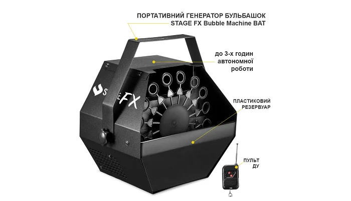 Портативний генератор мильних бульбашок на акумуляторі Stage FX Bubble Machine BAT, фото № 2