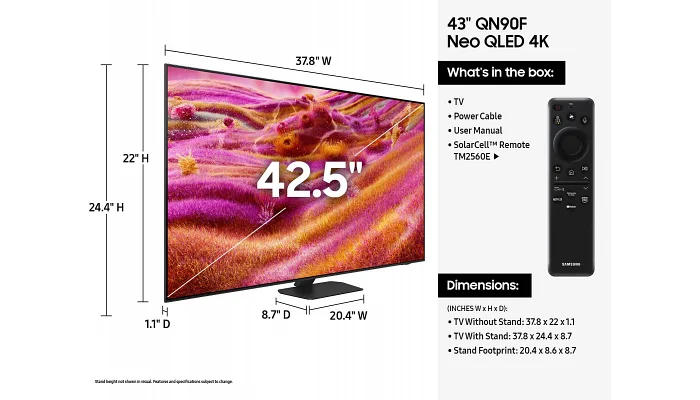 Телевизор 43" Samsung QE43QN90FAUXUA NeoQLED 4K 120Hz Smart Tizen Black, фото № 7