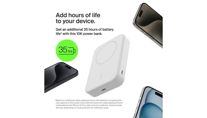 Зовнішній акумулятор (повербанк) Belkin 8000 мАч, MagSafe Wireless, білий, фото № 7