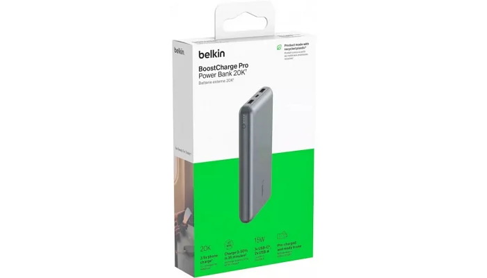 Зовнішній акумулятор (повербанк) Belkin 20000 мАг, 15Вт, 2хUSB-A/USB-C, сірий, фото № 12