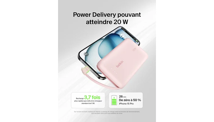 Зовнішній акумулятор (повербанк) Belkin 10000 мАг, 20Вт, USB-C, рожевий, фото № 5