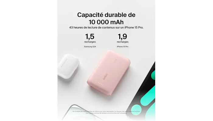 Зовнішній акумулятор (повербанк) Belkin 10000 мАг, 20Вт, USB-C, рожевий, фото № 7