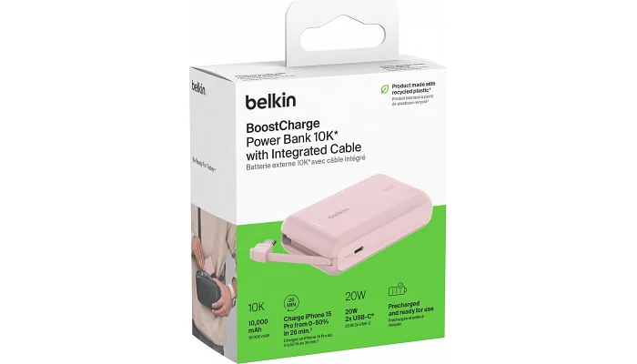 Зовнішній акумулятор (повербанк) Belkin 10000 мАг, 20Вт, USB-C, рожевий, фото № 13