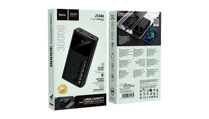 Зовнішній акумулятор (повербанк) HOCO J144A (30000 mAh), Black, фото № 4