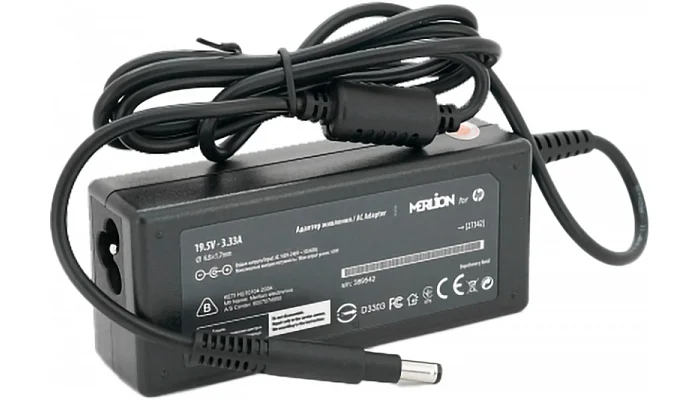 Блок живлення для ноутбука MERLION HP 19.5V 3.33A (65 Вт) + кабель живлення (4.8*1.7мм, 0.9м), фото № 1