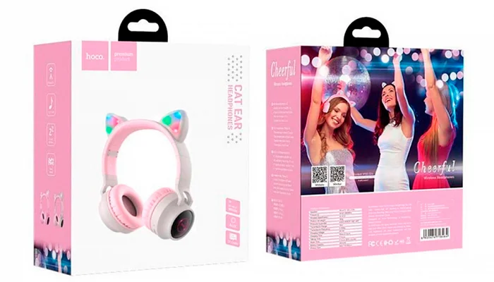 Дитячі бездротові Bluetooth навушники з підсвічуванням HOCO W27 (Pink/Gray), фото № 4