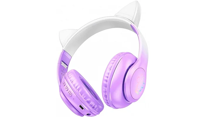 Дитячі бездротові Bluetooth навушники з підсвічуванням HOCO W42 (White/Purple), фото № 3