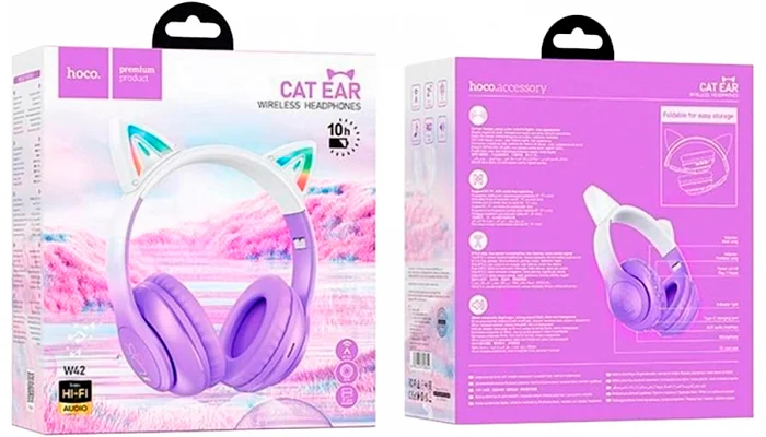 Дитячі бездротові Bluetooth навушники з підсвічуванням HOCO W42 (White/Purple), фото № 4