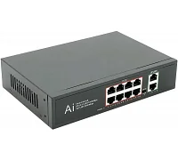 PoE-комутатор MERLION, 8×10/100/1000 PoE + 2×RJ45, 52V 2.3A (вбудований БП)