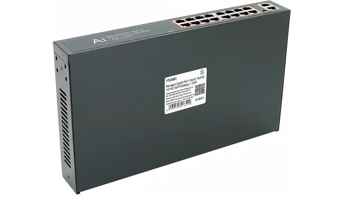 PoE-комутатор MERLION, 16×10/100/1000 PoE + 2×RJ45, 52V 4.8A (вбудований БП), фото № 2