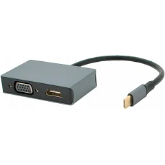 USB хаб Voltronic Type-C (тато), HDMI (мама) + VGA (мама), Silver