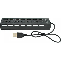 USB хаб 2.0 Voltronic (7 портів), з перемикачами на кожен порт, Black