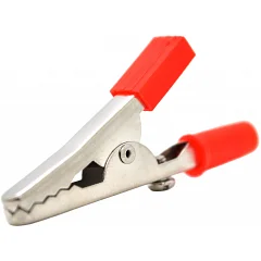 Затискач акумуляторний крокодил Voltronic 52мм (еластичний гумовий кожух), red