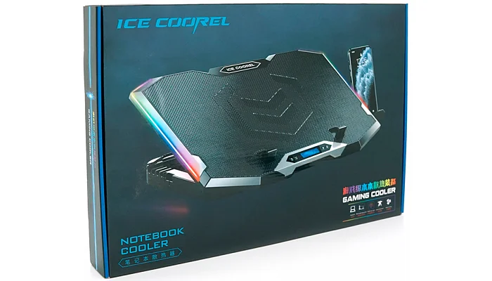 Підставка для ноутбука IceCoorel K10 (10-17"), 2xUSB2.0, LCD, RGB, фото № 5