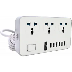 Сетевой фильтр Voltronic ТВ-Т09 (3 розетки + 6 USB), white-grey