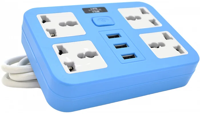 Мережевий фільтр Voltronic ТВ-Т15 (4 розетки + 3 USB), з перемикачем, blue, фото № 1
