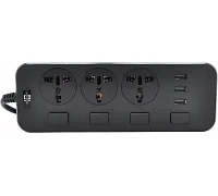 Мережевий фільтр Voltronic ТВ-Т14 (3 розетки + 3 USB), з перемикачем на кожну розетку, black