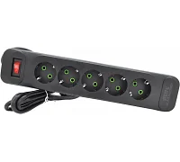 Мережевий фільтр Voltronic F25 (5 розеток EU), кнопка увімкнення з індикатором, black