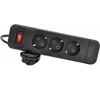 Мережевий фільтр Voltronic F23 (3 розетки EU), кнопка увімкнення з індикатором, black