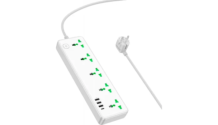 Сетевой фильтр HOCO AC13A (5 розеток + 3 USB+ USB-C), white, фото № 1