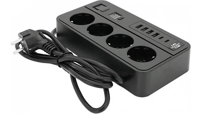 Мережевий фільтр Voltronic (4 розетки + 4 USB 3,2А + 2 Type-C + таймер), із захистом від перенапруги G13H, black, фото № 2