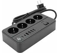 Мережевий фільтр Voltronic (4 розетки + 4 USB 3,2А + 2 Type-C), із захистом від перенапруги G13, black