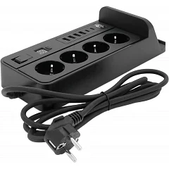 Сетевой фильтр Voltronic (4 розетки + 4 USB 3,2А + 2 Type-C + беспроводная зарядка + таймер), с защитой от перенапряжения G12H, black
