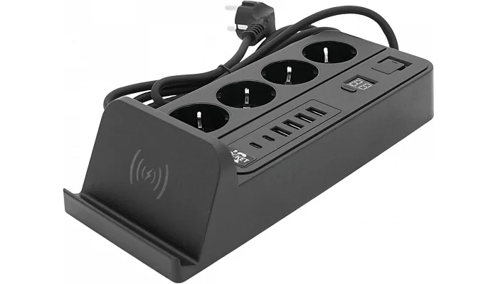 Мережевий фільтр Voltronic (4 розетки + 4 USB 3,2А + 2 Type-C + бездротова зарядка + таймер), із захистом від перенапруги G12H, black, фото № 4