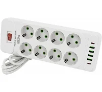 Мережевий фільтр Voltronic F34U (8 розеток EU + 4 USB + 2 PD), кнопка увімкнення з індикатором, white