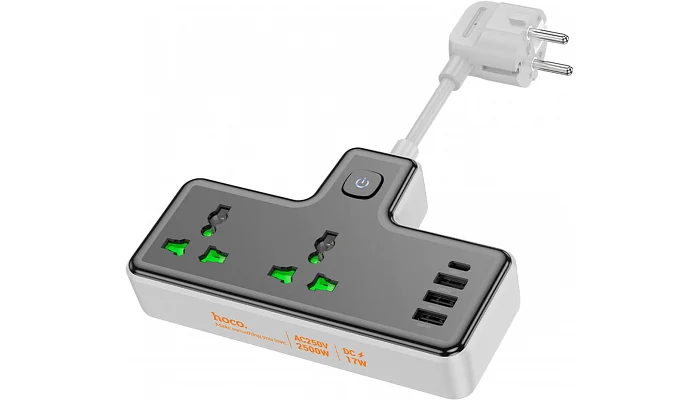 Мережевий фільтр HOCO AC11A (2 розетки + 3 USB + USB-C), black, фото № 1