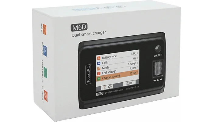 Зарядний пристрій для акумуляторів LiPo, LiHv, Li-ion, NiMh, LiFe, Pb ToolkitRC M6D, 2 канали, 500 Вт, фото № 6