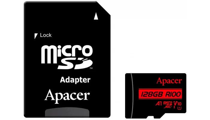Карта пам'яті Apacer microSDHC (Class 10, V10, A1, R100МБ/с), 128 GB, фото № 1