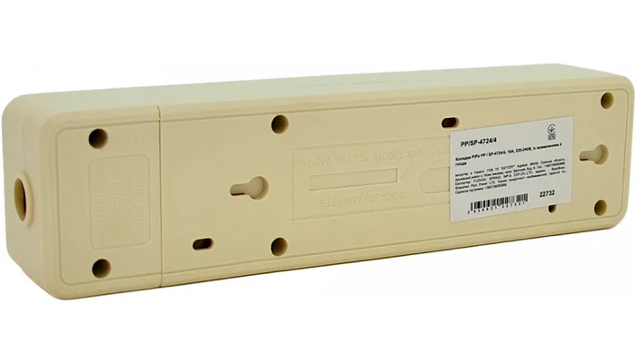 Колодка PiPo PP/SP-4724 (4 гнезда, с заземлением), 16А, 220-240В, beige, фото № 2