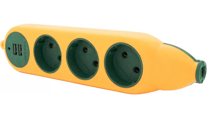 Колодка Voltronic (3 гнізда + 2 USB), 16A, 220V, без заземлення, yellow, фото № 2