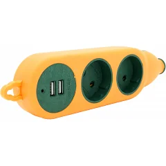Колодка Voltronic (2 гнезда + 2 USB), 16A, 220V, без заземления, yellow