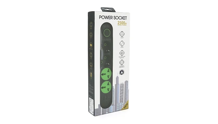 Мережевий фільтр Voltronic F01U (2 розетки EU + 2 розетки Universal + 3 USB)  2500 Вт, 1,5 м, чорний, фото № 3