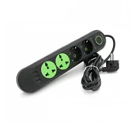 Сетевой фильтр Voltronic F01U (2 розетки EU + 2 розетки Universal + 3 USB)  2500W, 1.5 м, black