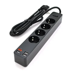 Сетевой фильтр iKAKU KSC-717 Zhengya series (4 розетки + 4 USB) 4000W, 1.8m, black