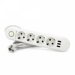 Сетевой фильтр Voltronic F04U (4 розетки EU + 3 USB) 2500W, 1.5 м, white
