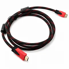 Кабель HDMI-HDMI Merlion v1.4, OD-7.4mm, 2 фильтра, оплетка, Black/RED, 2.0 m