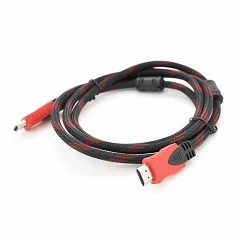 Кабель HDMI-HDMI Merlion v1.4, OD-7.4mm, 2 фильтра, оплетка, Black/RED, 3.0 m