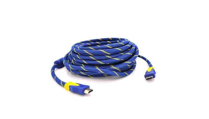 Кабель HDMI-HDMI Voltronic v1.4, OD-8.0mm, 2 фильтра, Blue/Gold, 15 m, фото № 1
