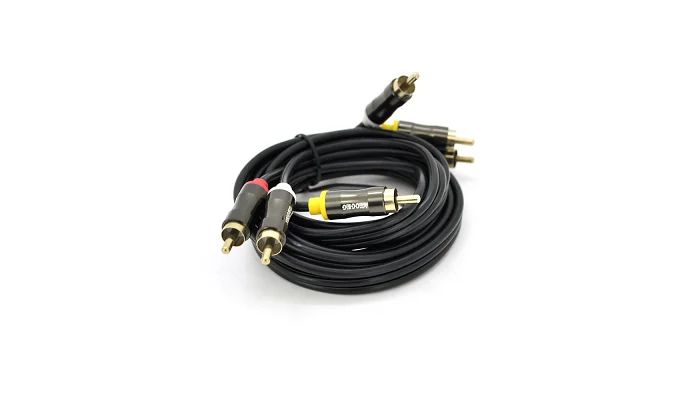 Кабель Audio-Video 3хRCA (папа) => 3хRCA (папа) VEGGIEG AV301, GOLD connector,  круглый, Black, фото № 2